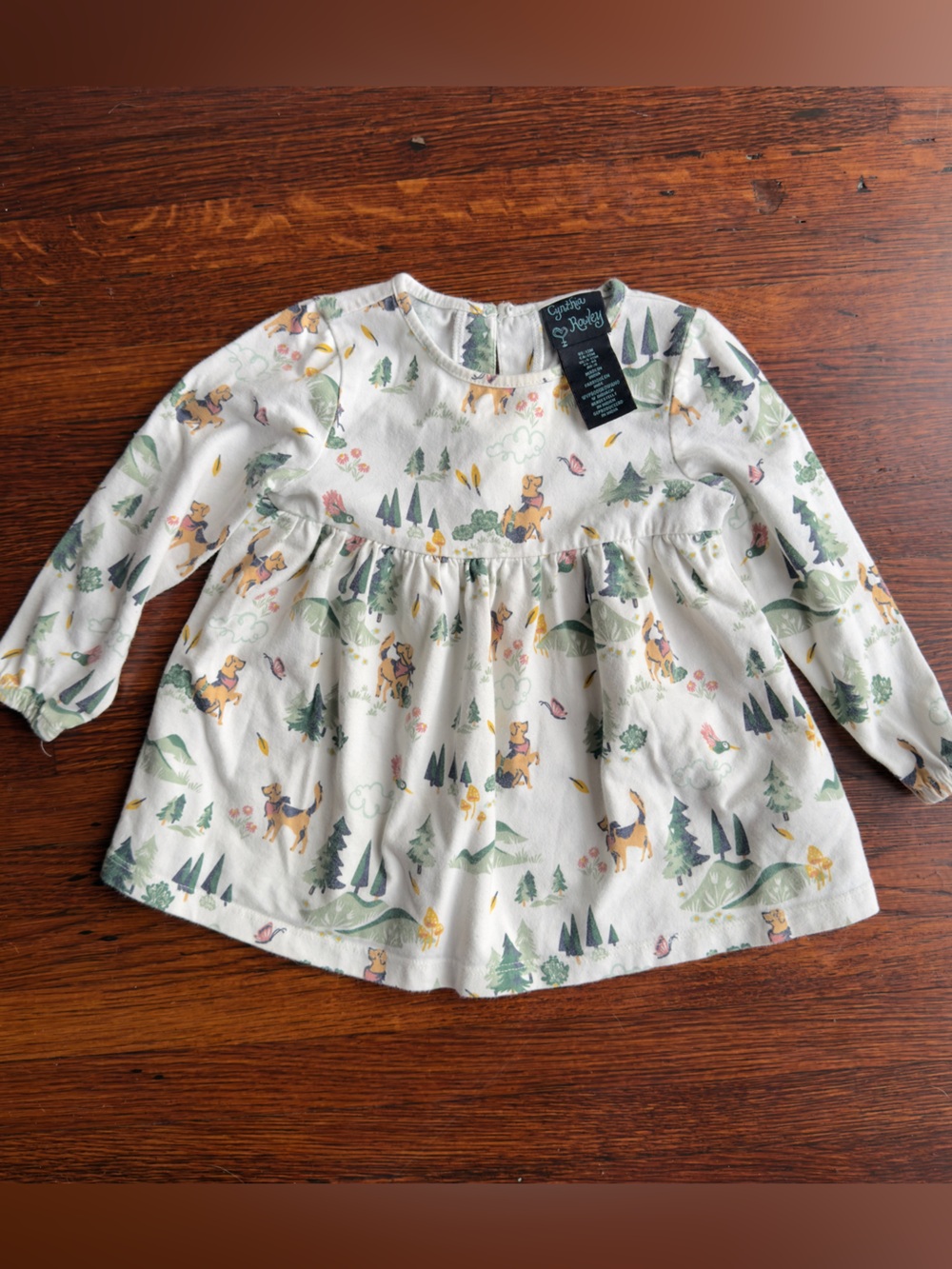 Cynthia Rowley Baby Girl Woodland Dog Print Long Sleeve Dress 12M